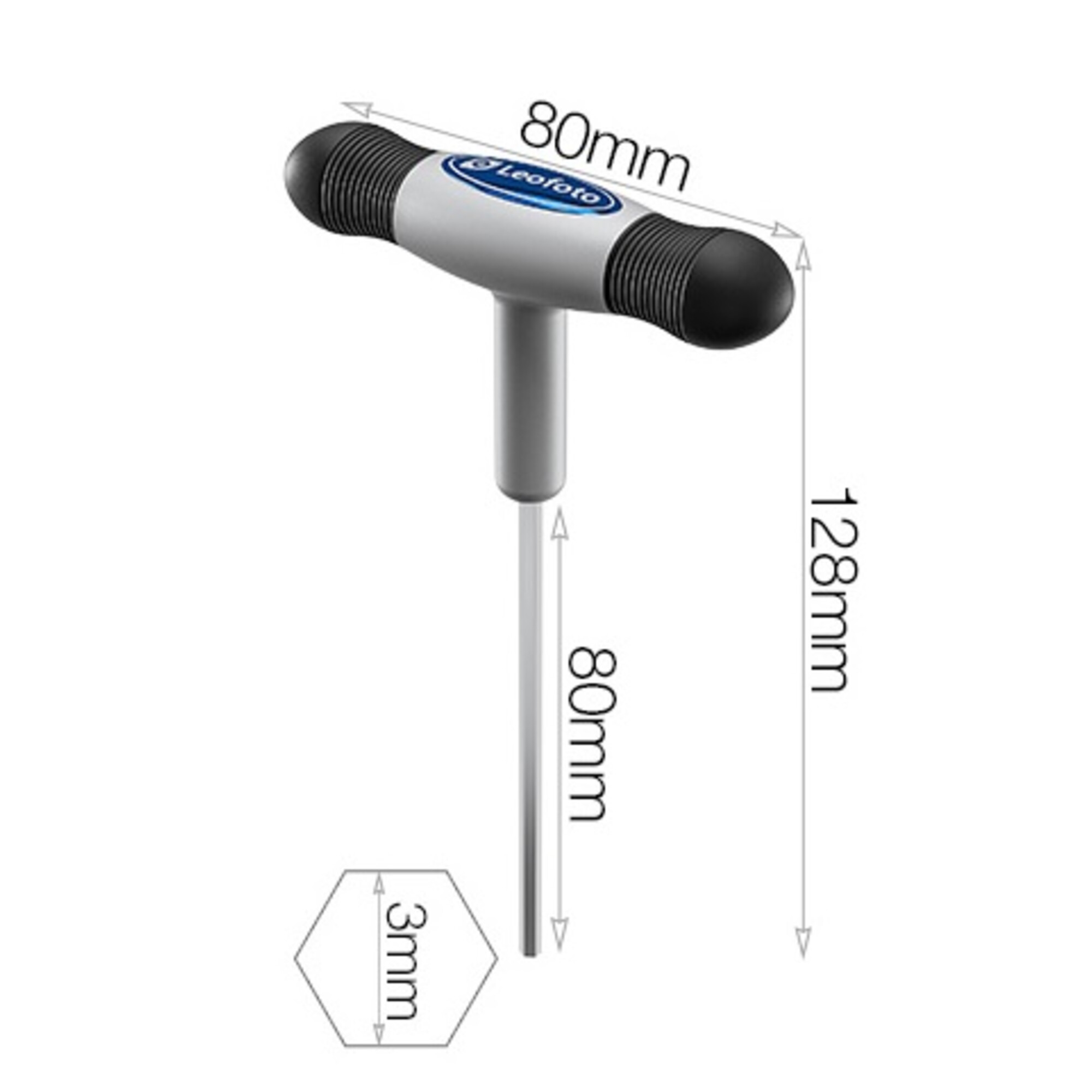 Ein T-Griff-Werkzeug mit 80mm Breite und 128mm Gesamtlänge.