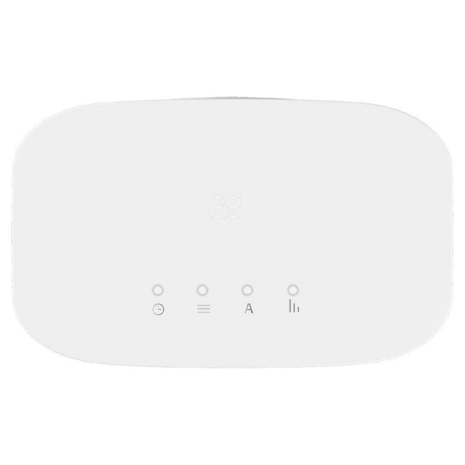 Dispositivo bianco con display digitale che mostra 22 e icone per impostazioni, timer, modalità A e segnale.
