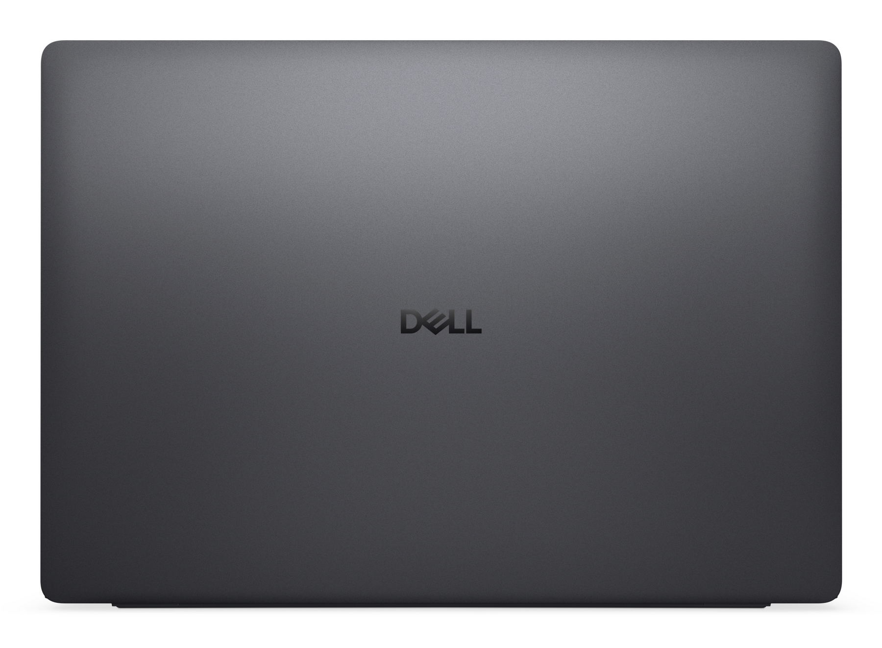 Laptop Dell scuro chiuso con logo al centro.
