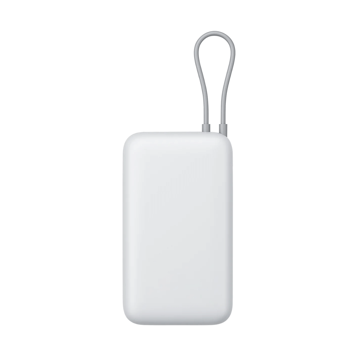 Un appareil rectangulaire blanc aux coins arrondis avec une boucle.