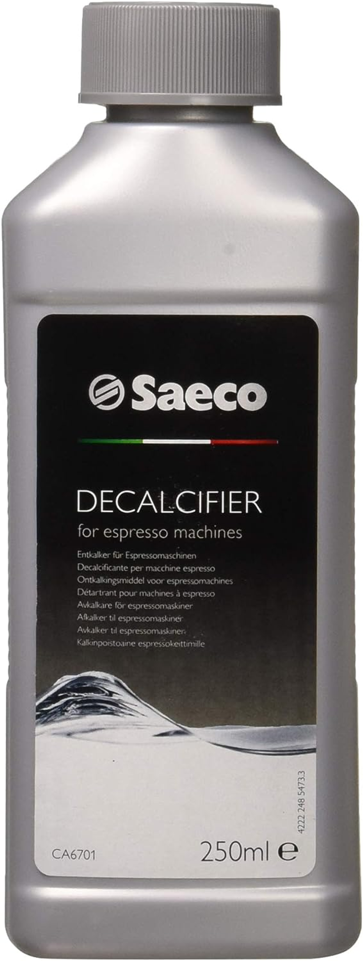 Flacone argentato di Saeco Decalcificante per macchine espresso, 250ml.