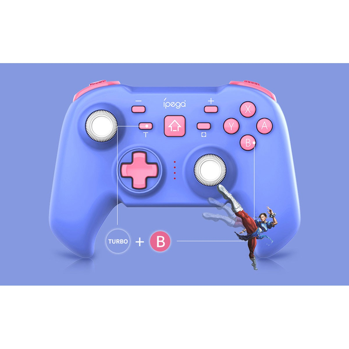 Un controller ipega viola con un personaggio che esegue una mossa di arti marziali.