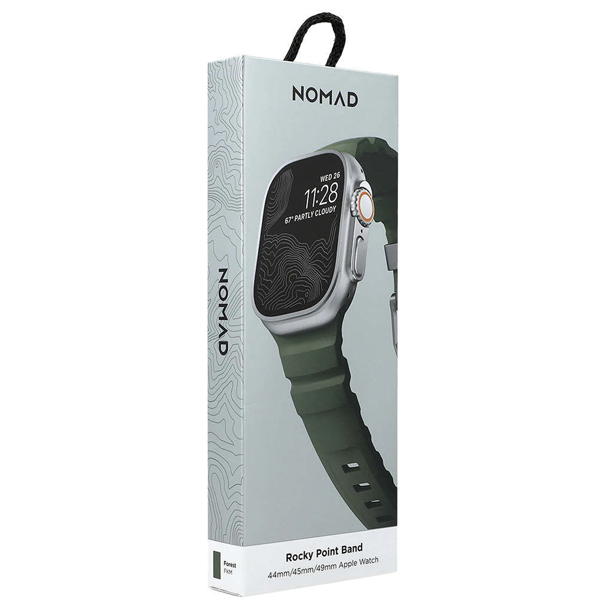 Pudełko Nomad Rocky Point Band dla Apple Watch 44/45/49mm, zielony pasek FKM.
