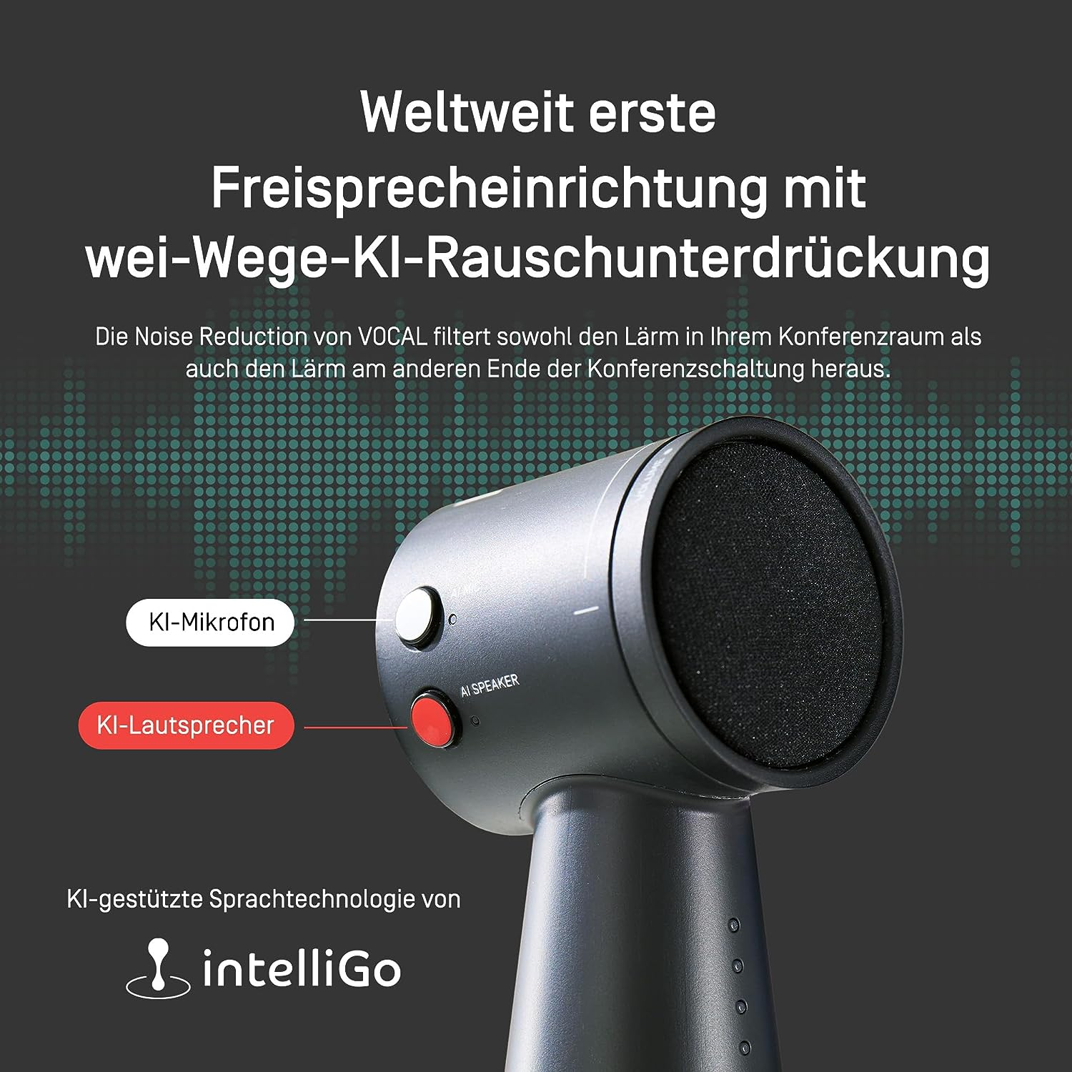 Ein Gerät für freihändige Kommunikation mit KI-Rauschunterdrückung.