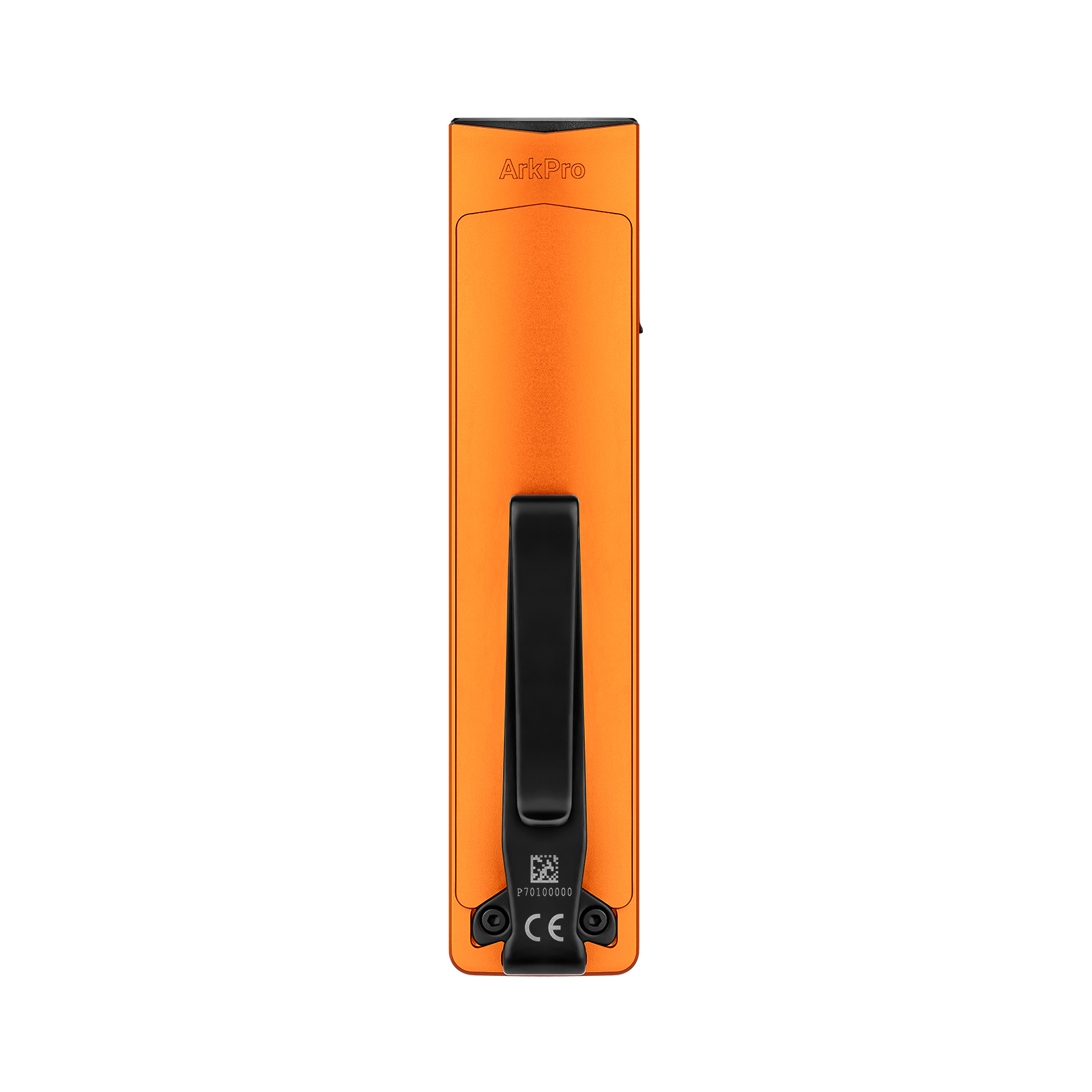 Orangefarbenes Gerät mit schwarzem Clip. Oben steht 'ArkPro'.
