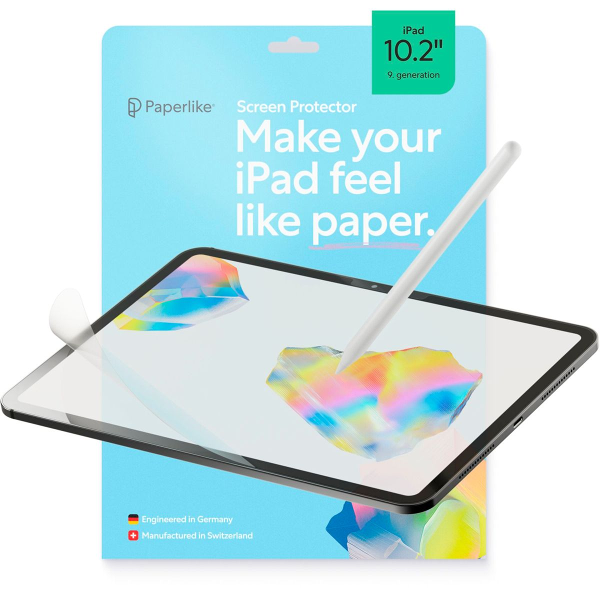 Folia ochronna Paperlike na ekran 10,2" iPad 9. gen, na tablecie ze stylusem.