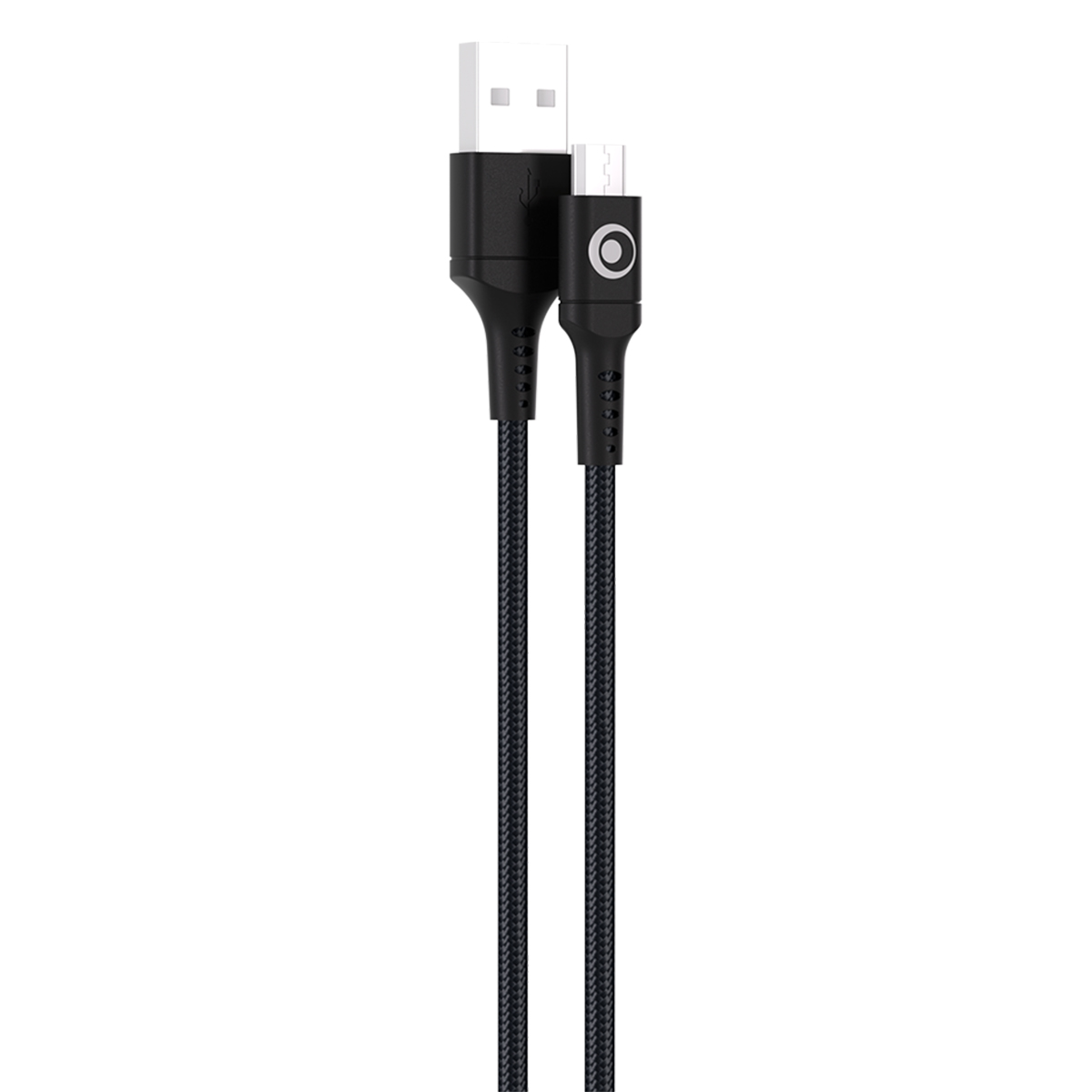 Un cavo USB nero con connettore USB-A bianco e connettore micro-USB.