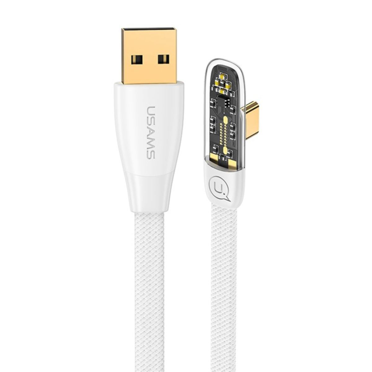 Cavo USB-A a USB-C bianco USAMS con connettori dorati e circuito stampato visibile.