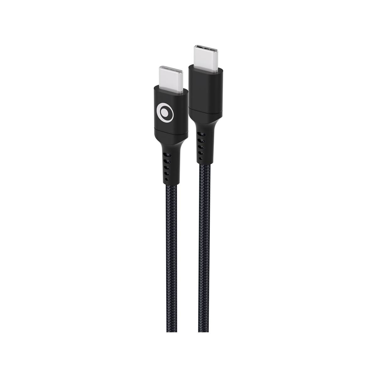 Due cavi USB-C neri con cordoni intrecciati e connettori argentati.