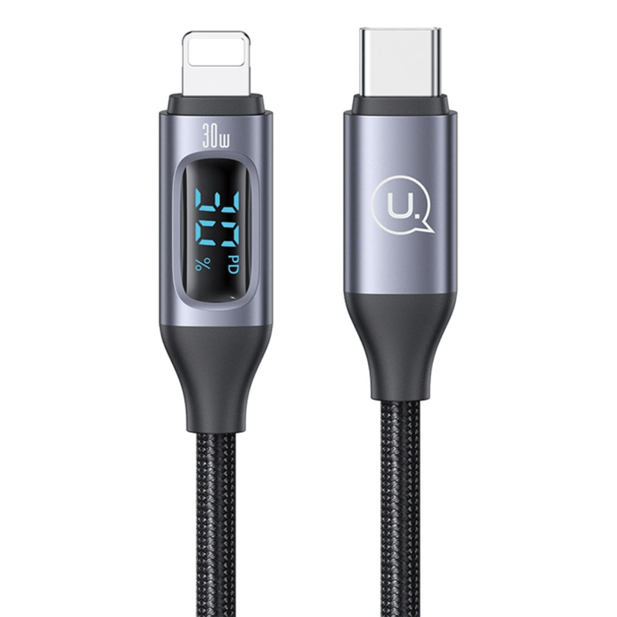 Deux câbles de chargement : un avec écran numérique 30W PD, un avec logo U.