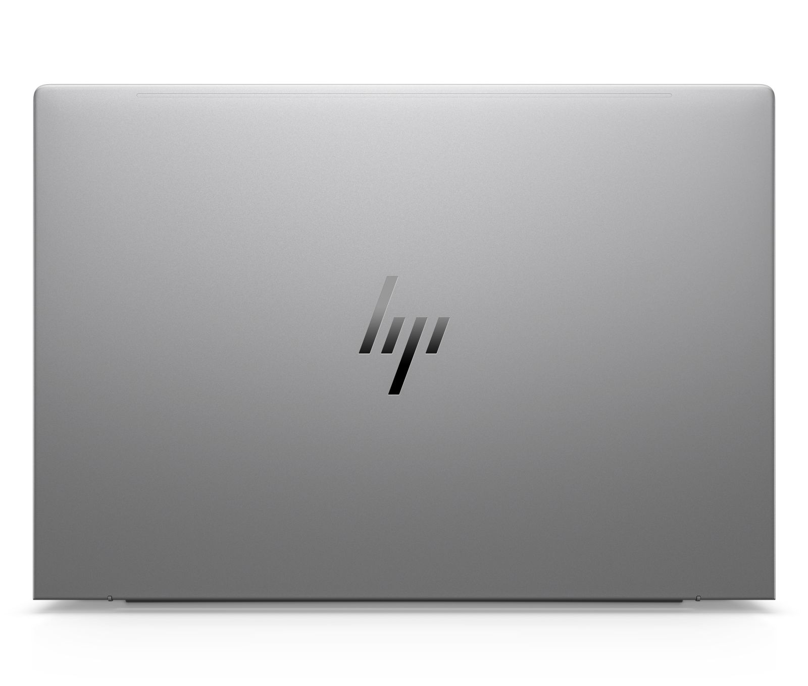 Zamknięty srebrny laptop z logo HP na pokrywie.