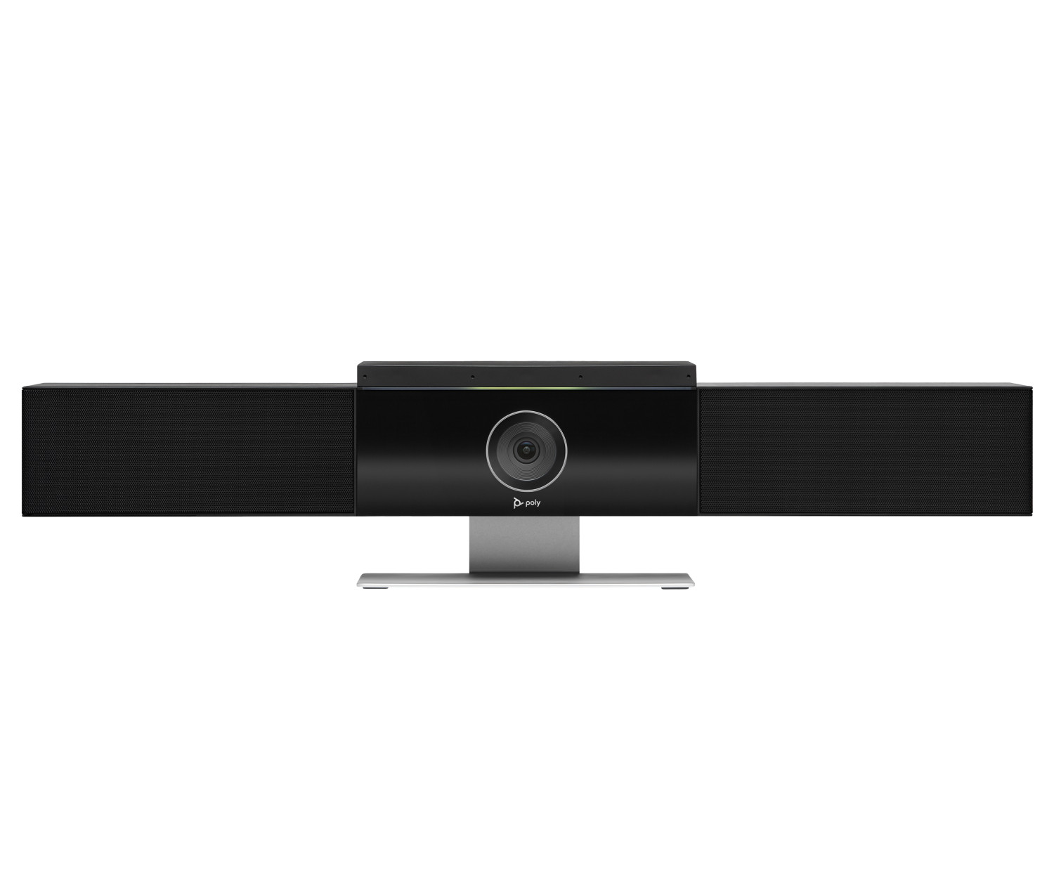 Dispositivo Poly per videoconferenze nero con altoparlanti e fotocamera.