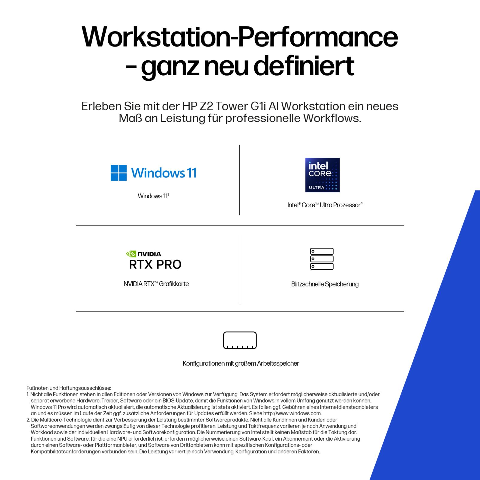 Stacja robocza HP Z2 Tower G1 AI: Windows 11, Intel Core Ultra, NVIDIA RTX Pro, szybka pamięć.