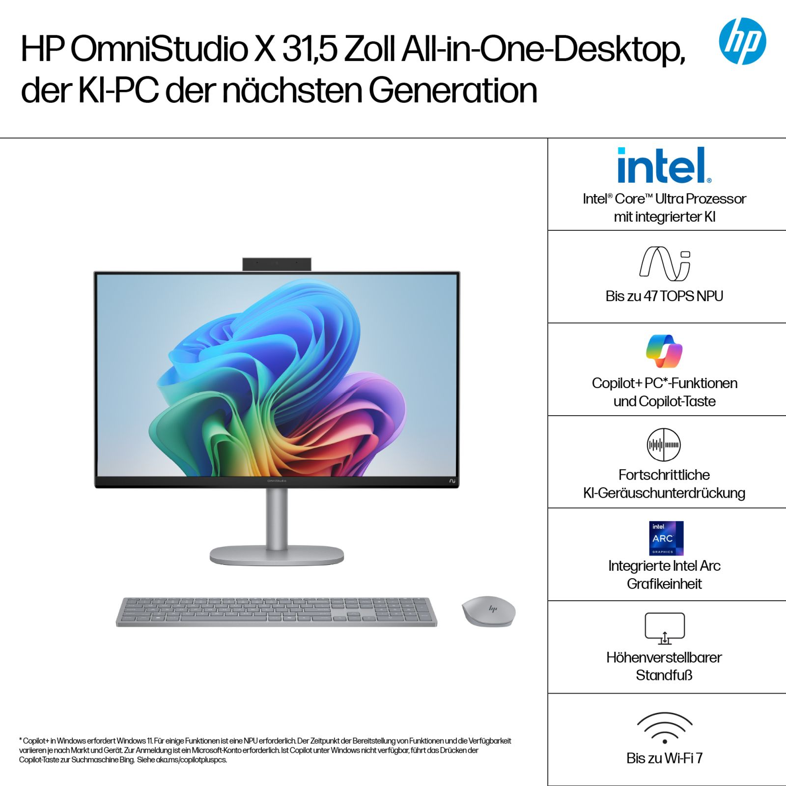 Komputer All-in-One HP OmniStudio X z procesorem Intel Ultra, NPU, funkcjami Copilot i Wi-Fi 7.