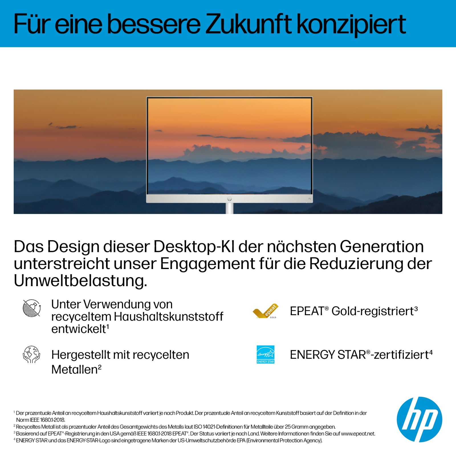 Komputer stacjonarny HP z materiałów z recyklingu, certyfikat EPEAT Gold i Energy Star.