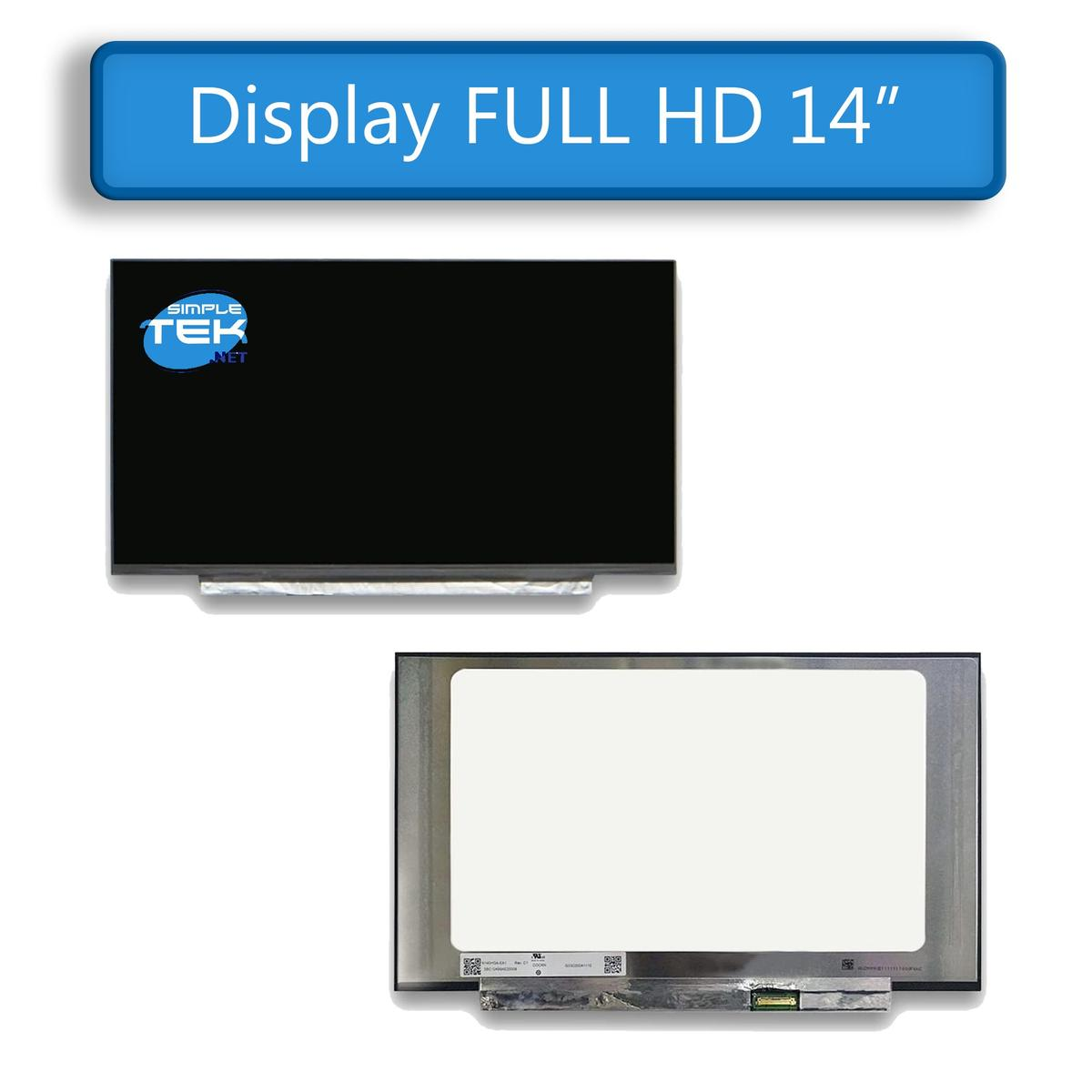 Viene mostrato un display Full HD da 14 pollici, con due schermi. Uno è nero, l'altro bianco.
