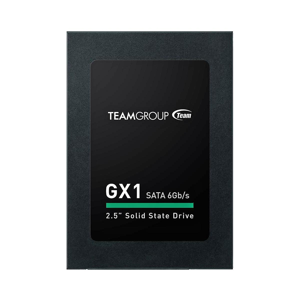 SSD Teamgroup GX1 da 2,5" SATA 6Gb/s nero con testo bianco.