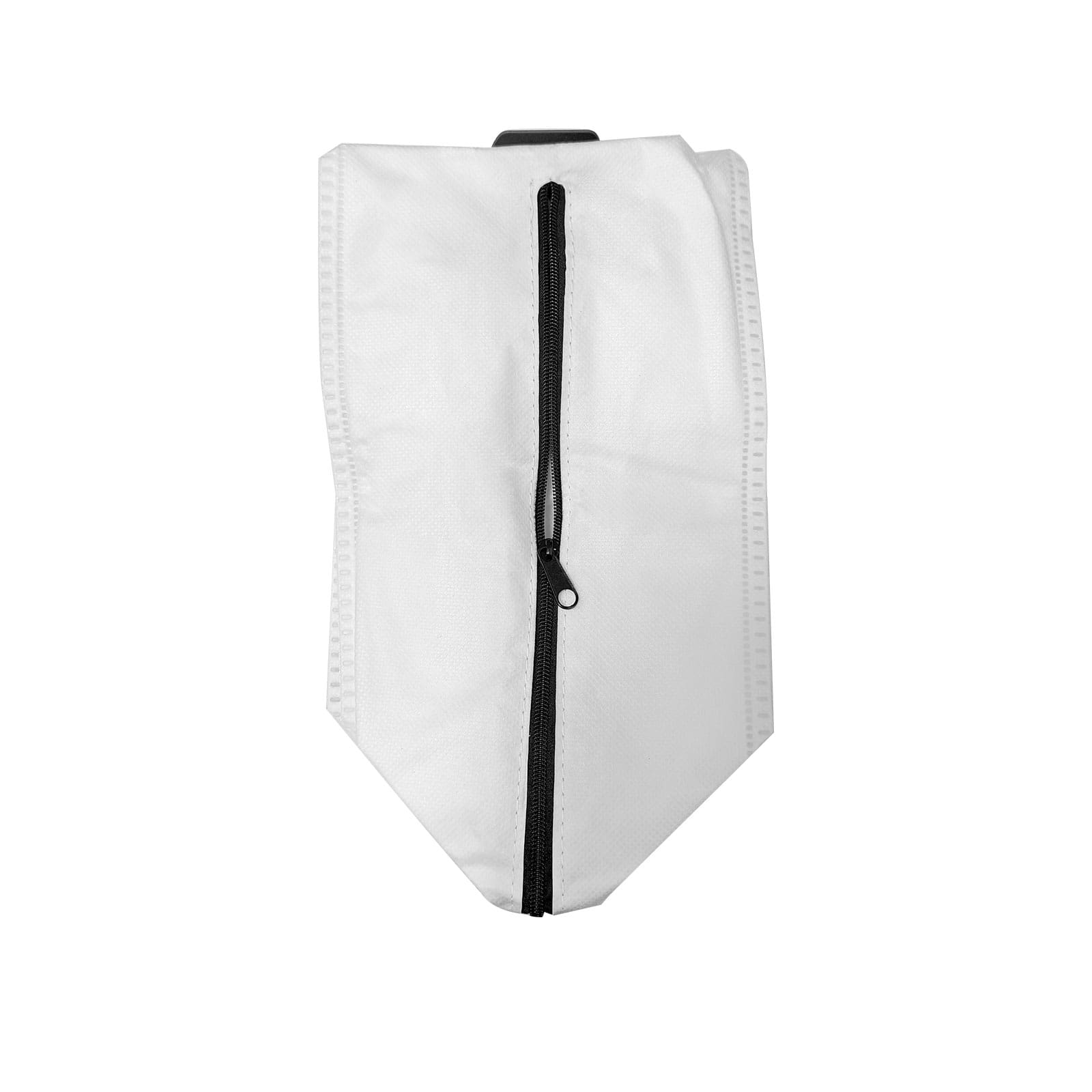 Weiße Stofftasche mit schwarzem Reißverschluss in der Mitte. Isoliert auf Weiß.