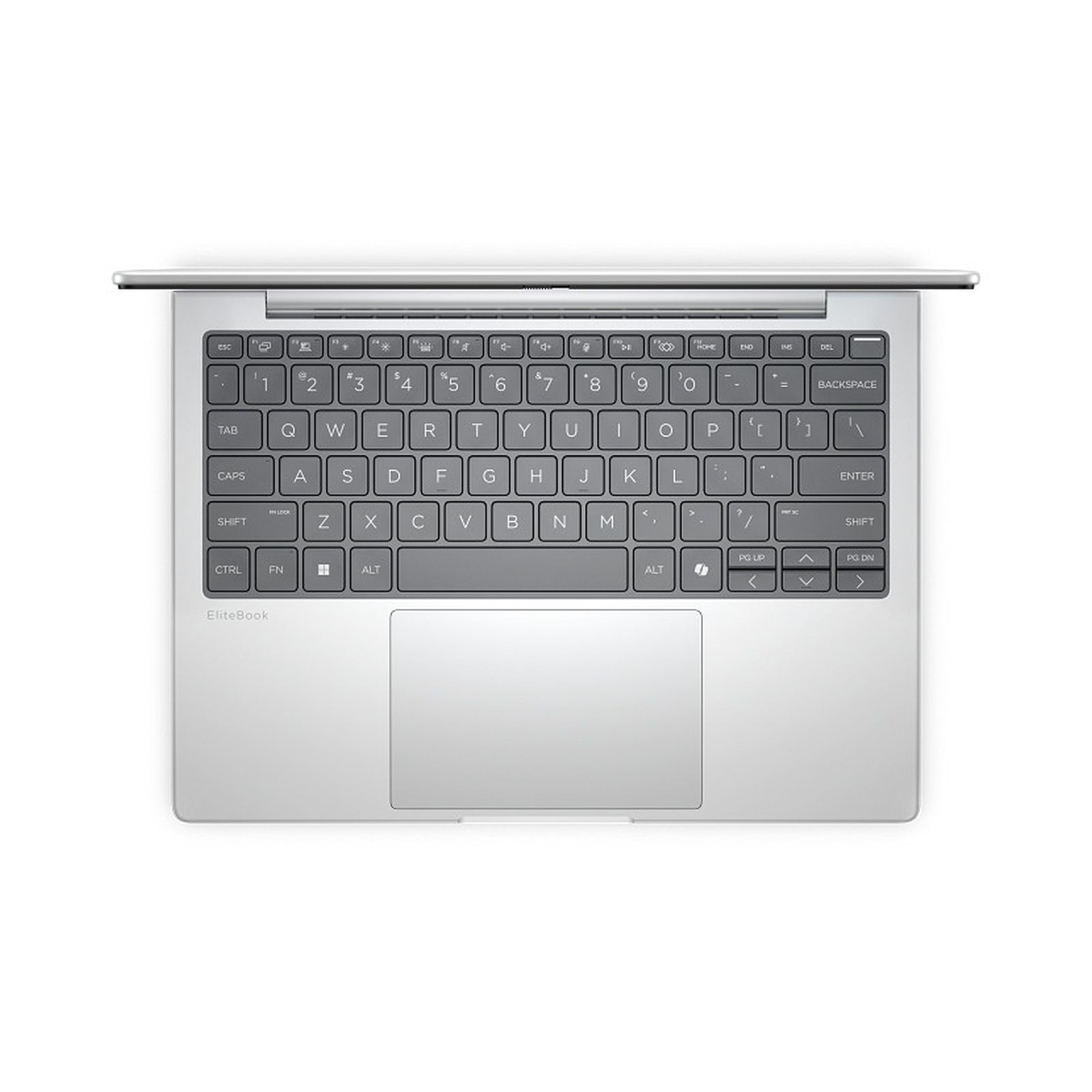 Laptop argento con tastiera e touchpad, logo EliteBook.
