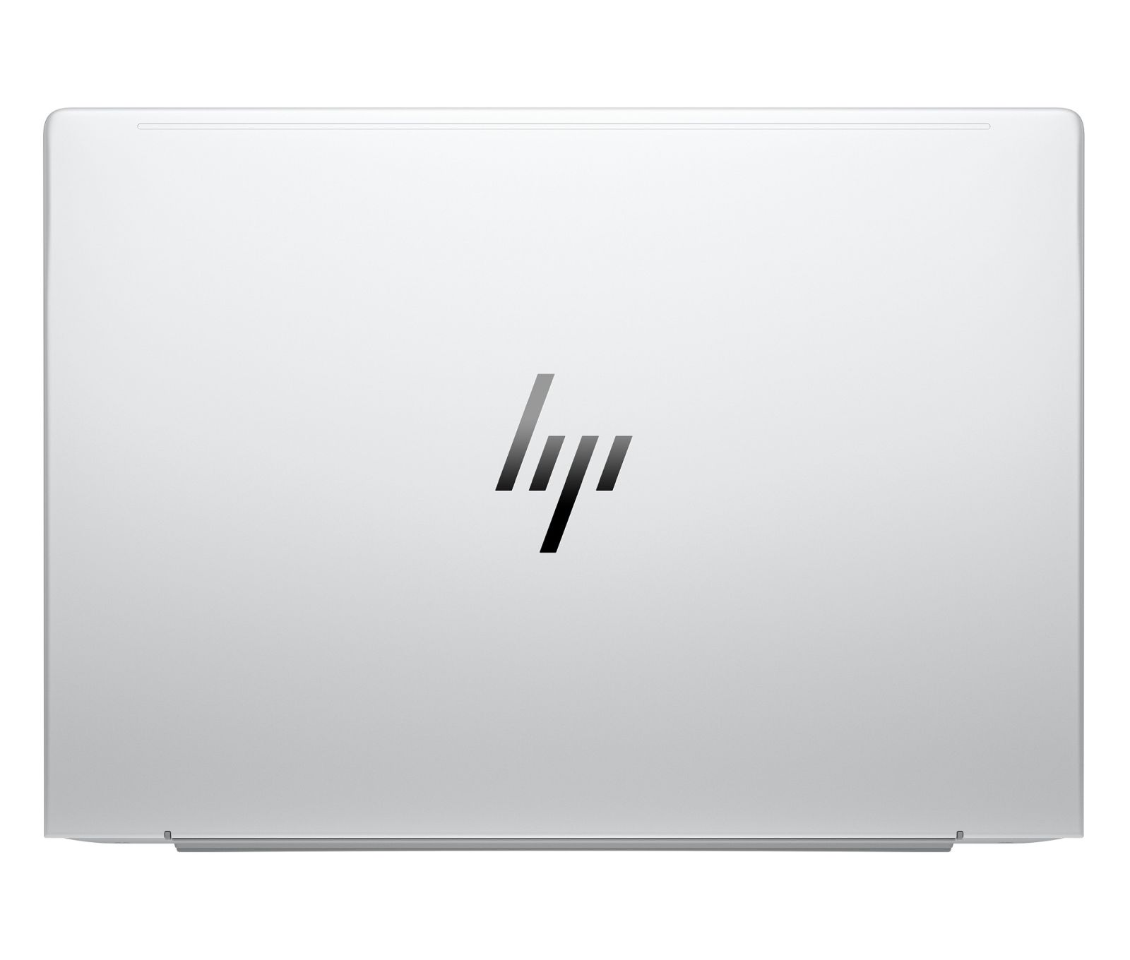 Laptop HP argentato chiuso con logo sul coperchio.