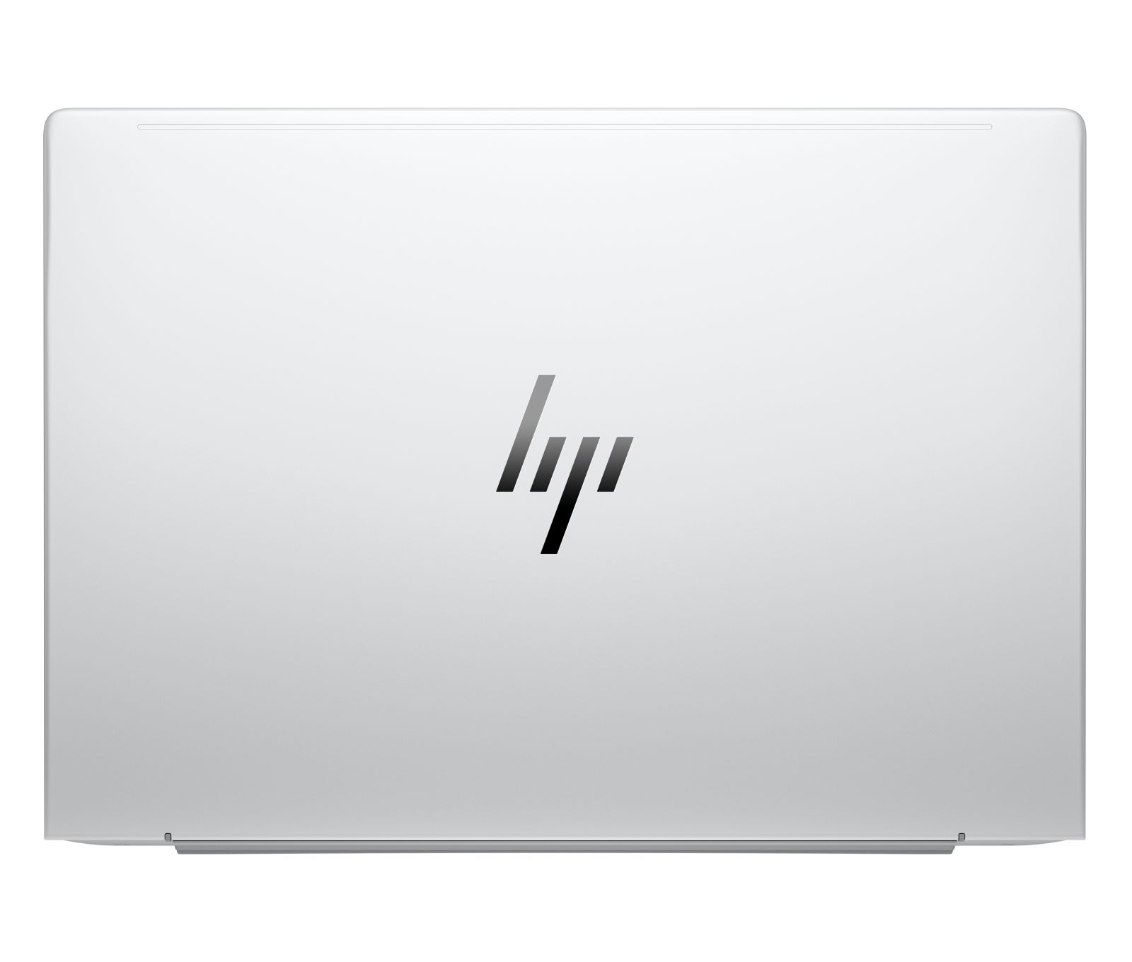 Tył zamkniętego srebrnego laptopa HP z logo pośrodku.