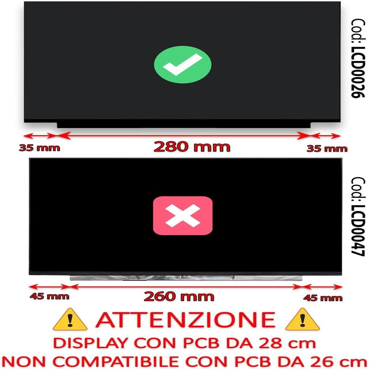Due display mostrati. Sopra con segno di spunta verde, 280mm. Sotto con X rossa, 260mm. Avviso sotto.