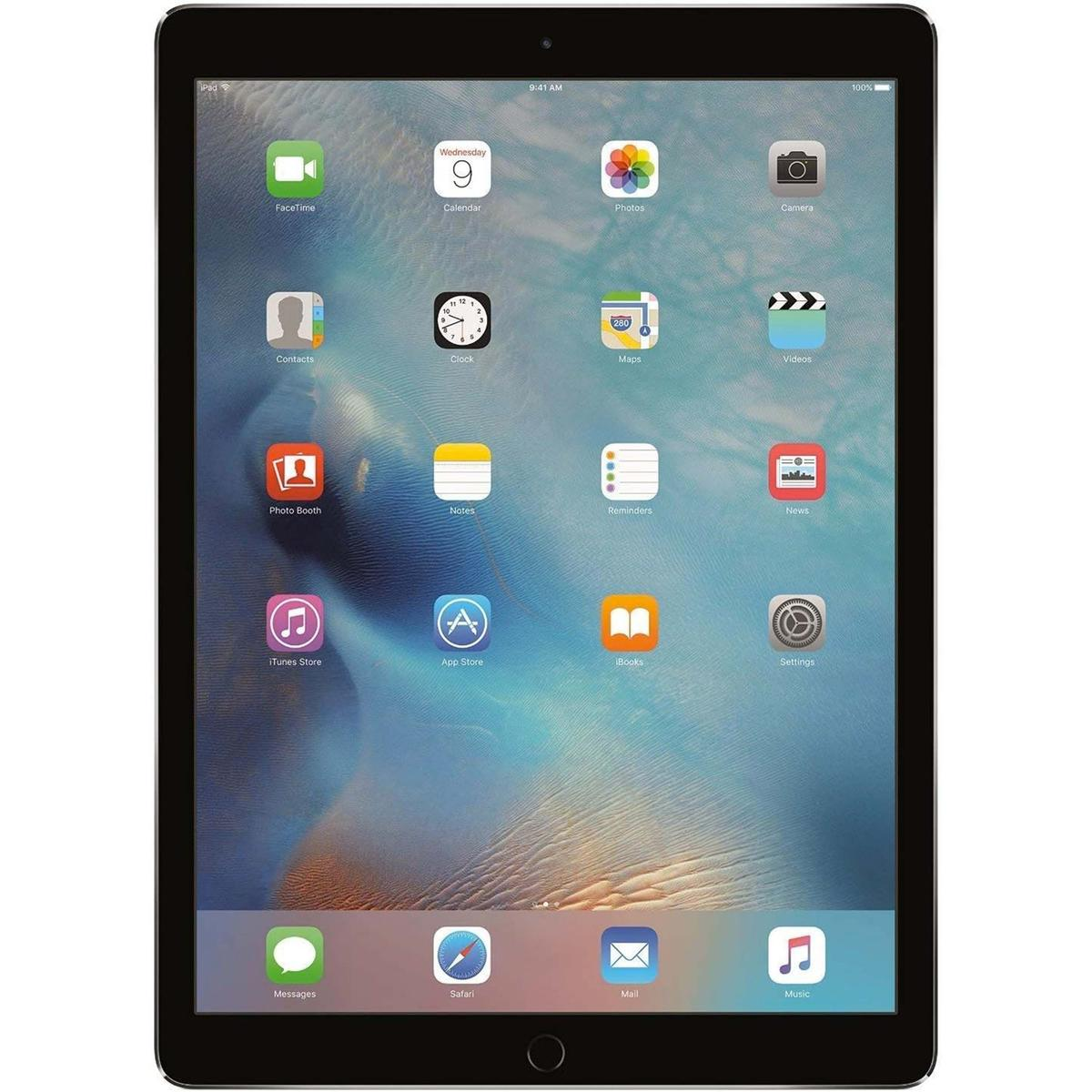 iPad nero mostra la schermata Home con icone app: FaceTime, Calendario, Foto, Fotocamera, Contatti, Orologio, Mappe, Video.