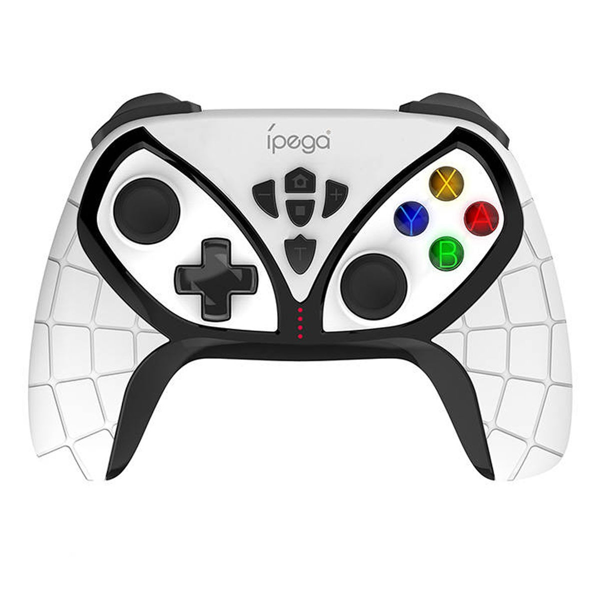 Controller di gioco ipega bianco con accenti neri, croce direzionale e pulsanti colorati.