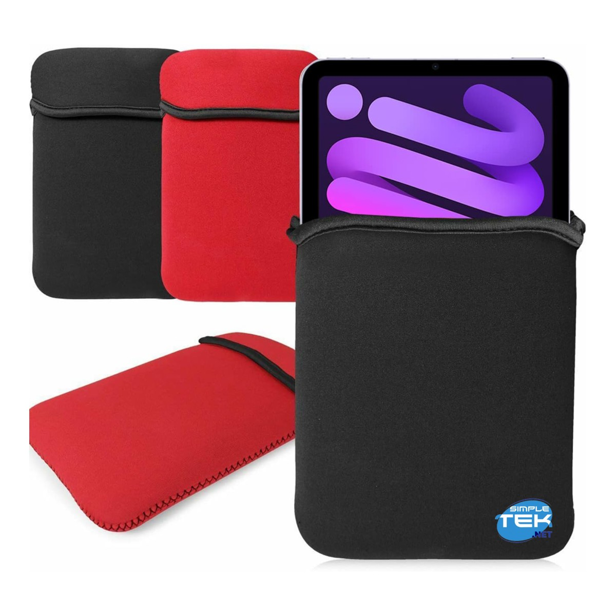 Tre custodie per tablet: una nera, una rossa e una nera con tablet.