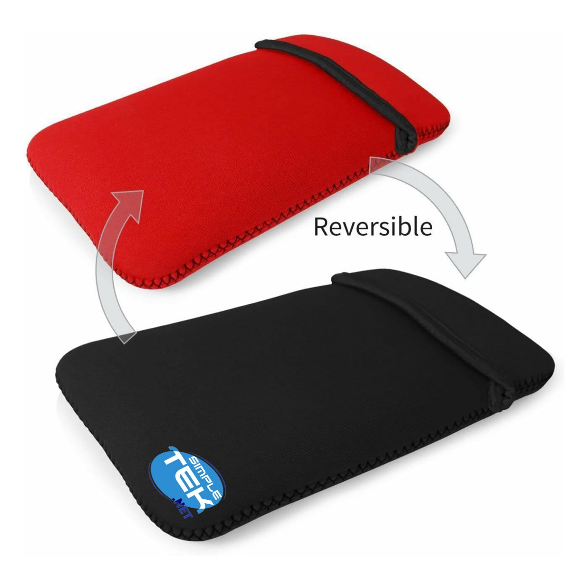 Una custodia per laptop reversibile rossa e nera.