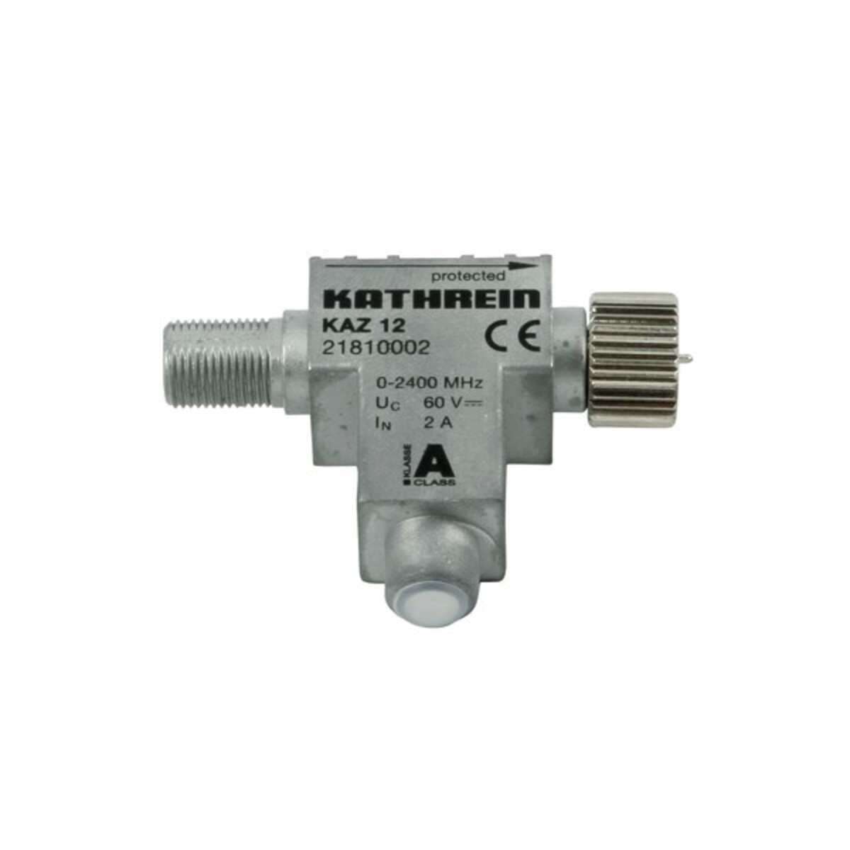 Splitter di segnale Kathrein KAZ 12 con marchio CE, 0-2400 MHz, 60V, 2A.