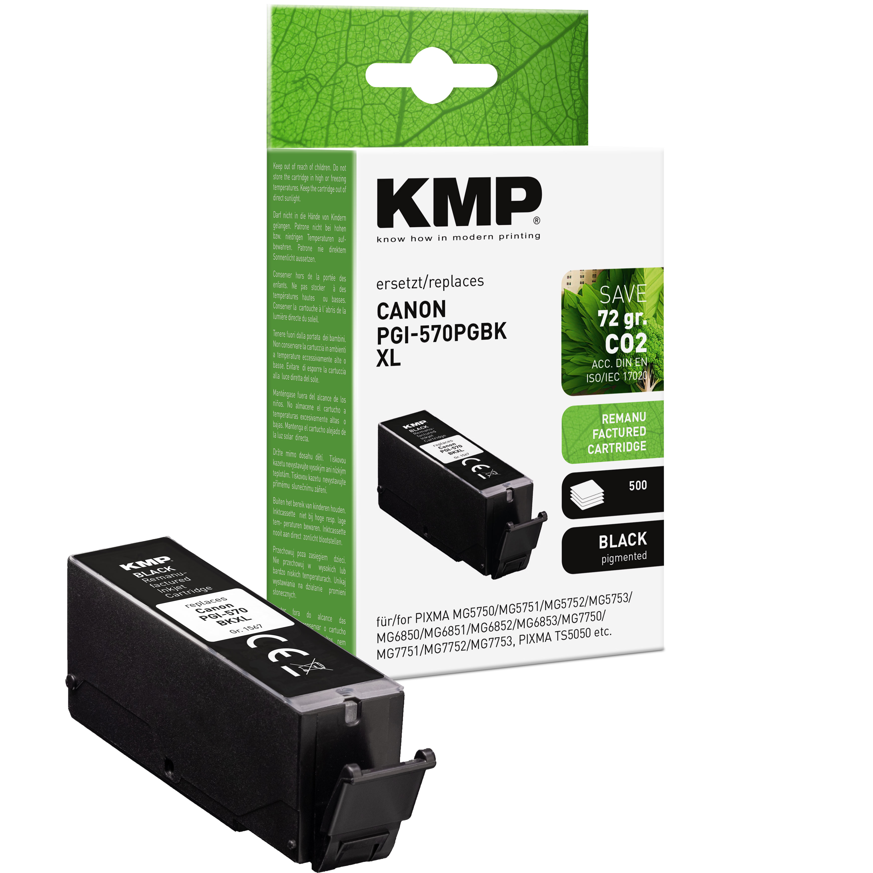 Cartuccia d'inchiostro nera KMP rigenerata per Canon PGI-570 PGBK XL.