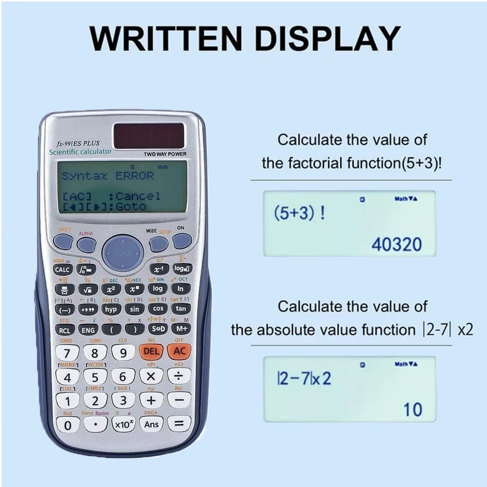 Ein wissenschaftlicher Taschenrechner mit Display zeigt die Lösung von (5+3)! als 40320.