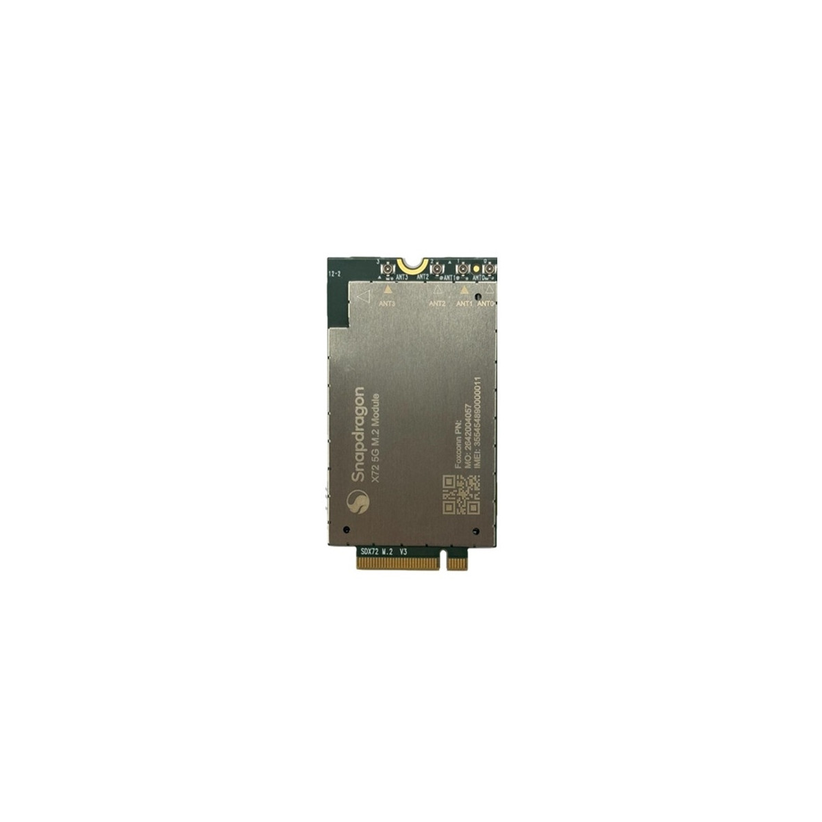 Modulo M.2 Snapdragon X72 5G con connettori antenna e dettagli scheda.
