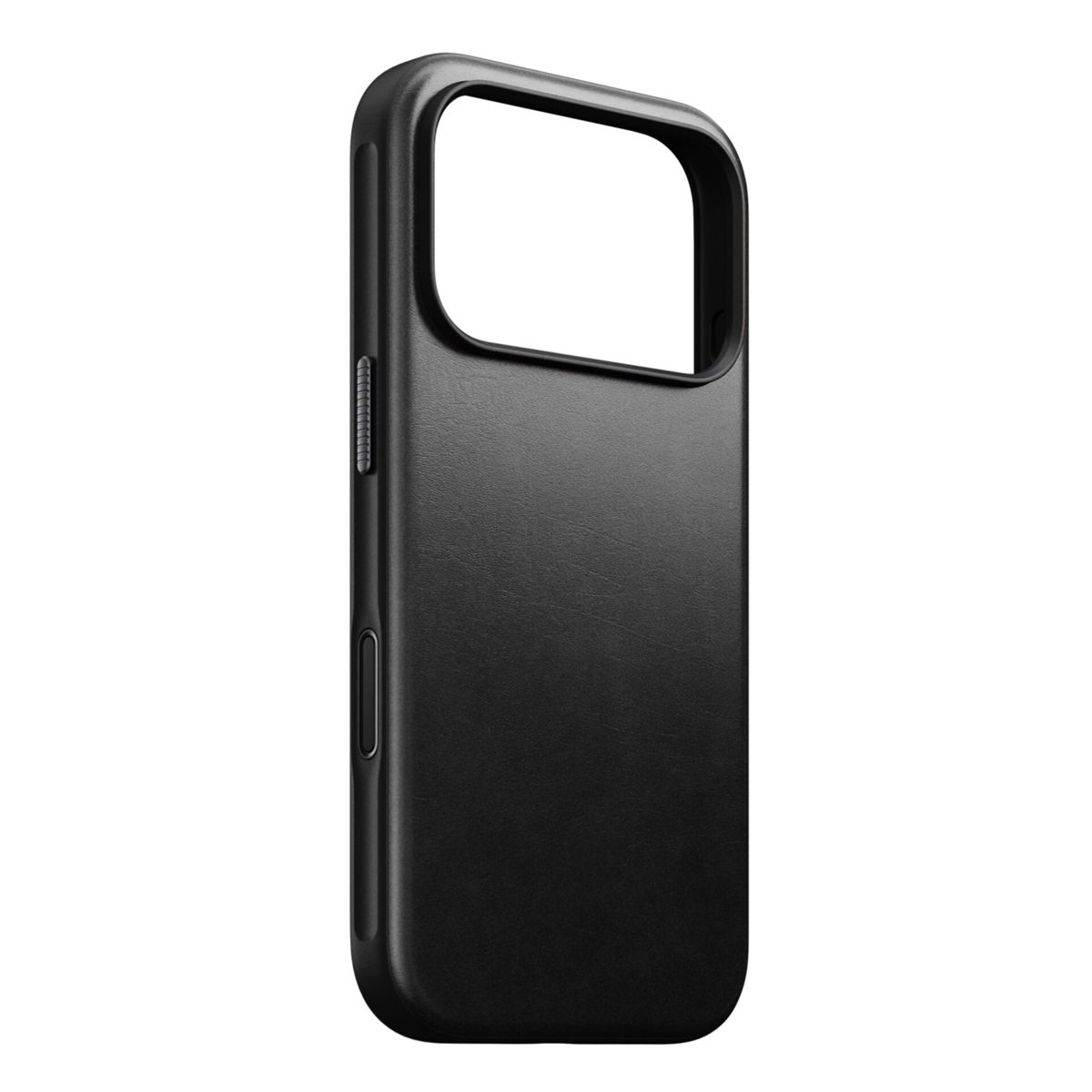 Custodia nera per telefono con ritagli per fotocamera e pulsanti.