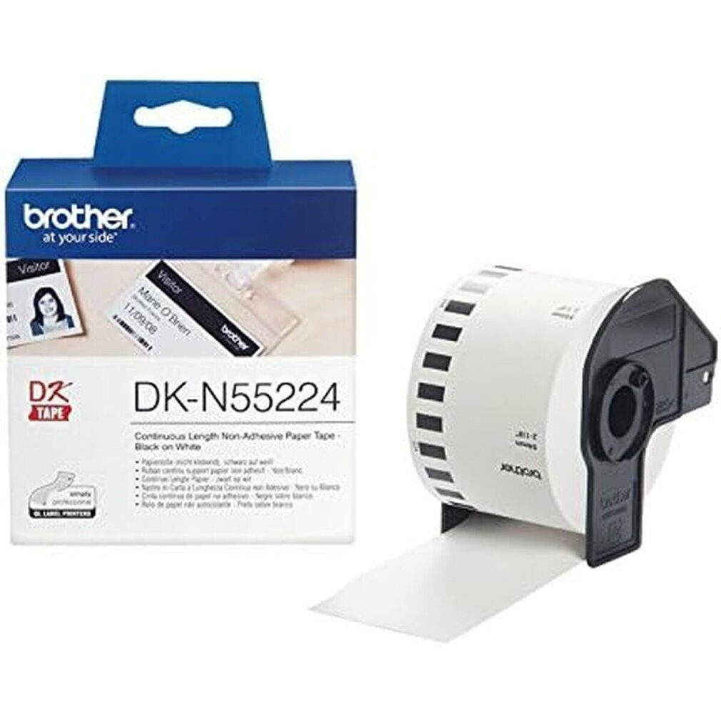Nastro carta Brother DK-N55224 continuo, nero su bianco, non adesivo.
