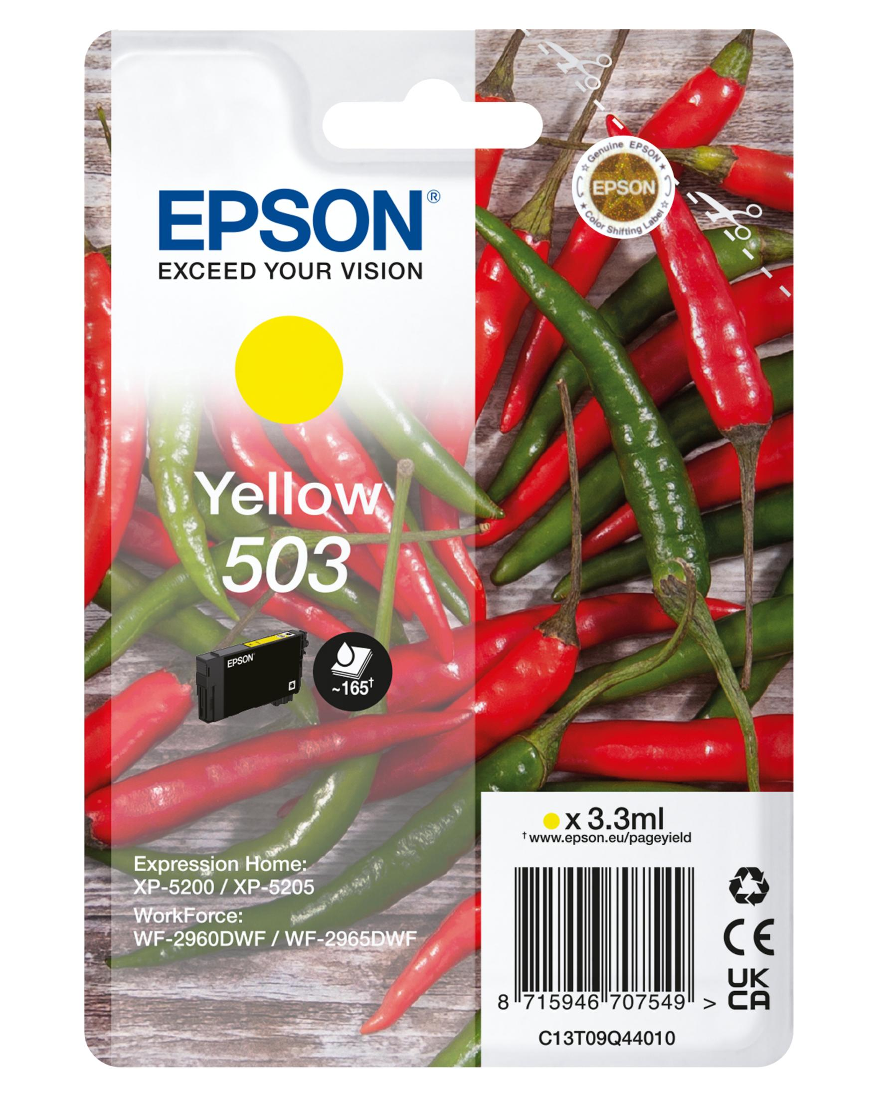 Cartuccia d'inchiostro Epson 503 gialla con peperoncini rossi e verdi, per stampanti.