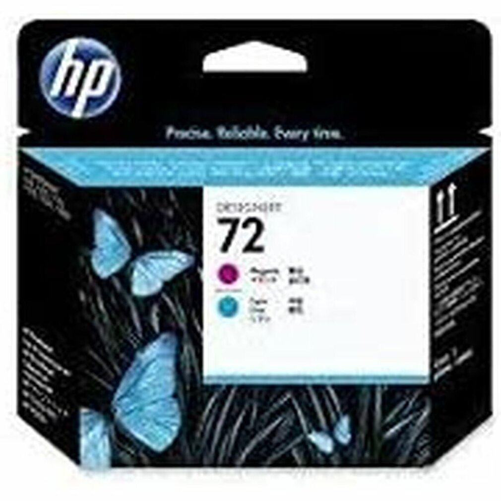 HP mürekkep kartuşu kutusu, mavi kelebekler ve '72' yazısı.