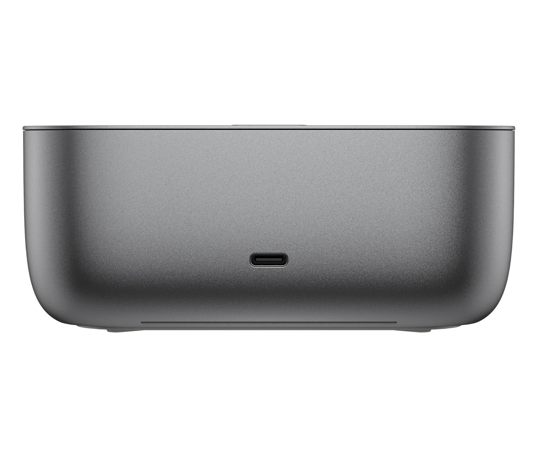 Graues rechteckiges Gerät mit USB-C-Anschluss auf der Vorderseite.