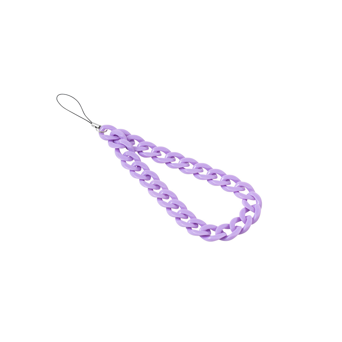 Ein hellviolettes Armband aus Acrylkette mit einer kleinen Schlaufe an einem Ende.