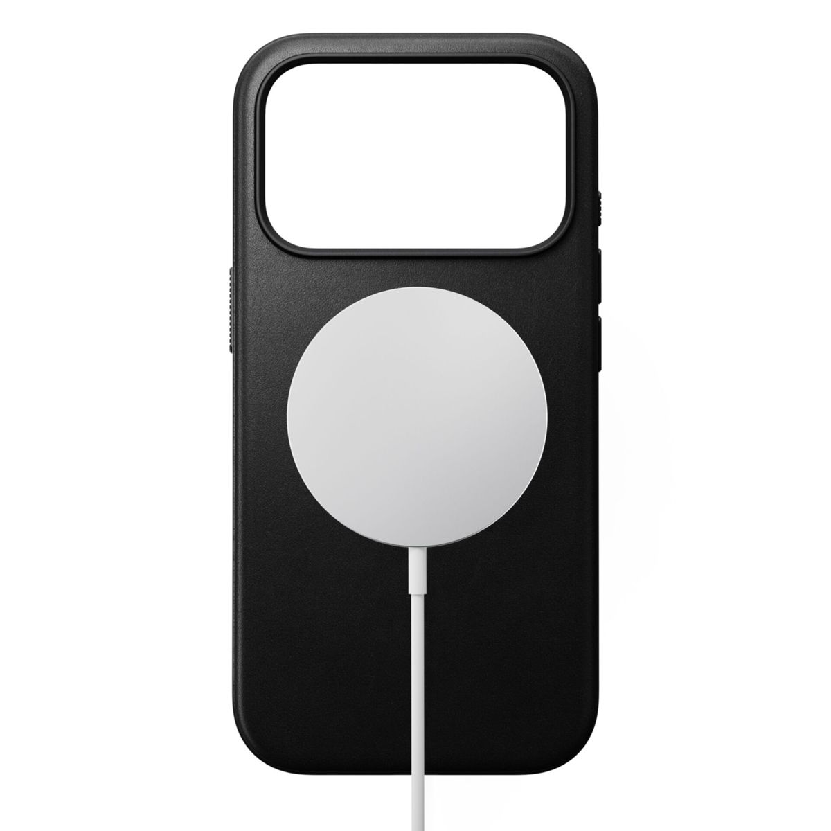 Custodia nera per telefono con caricatore magnetico bianco.