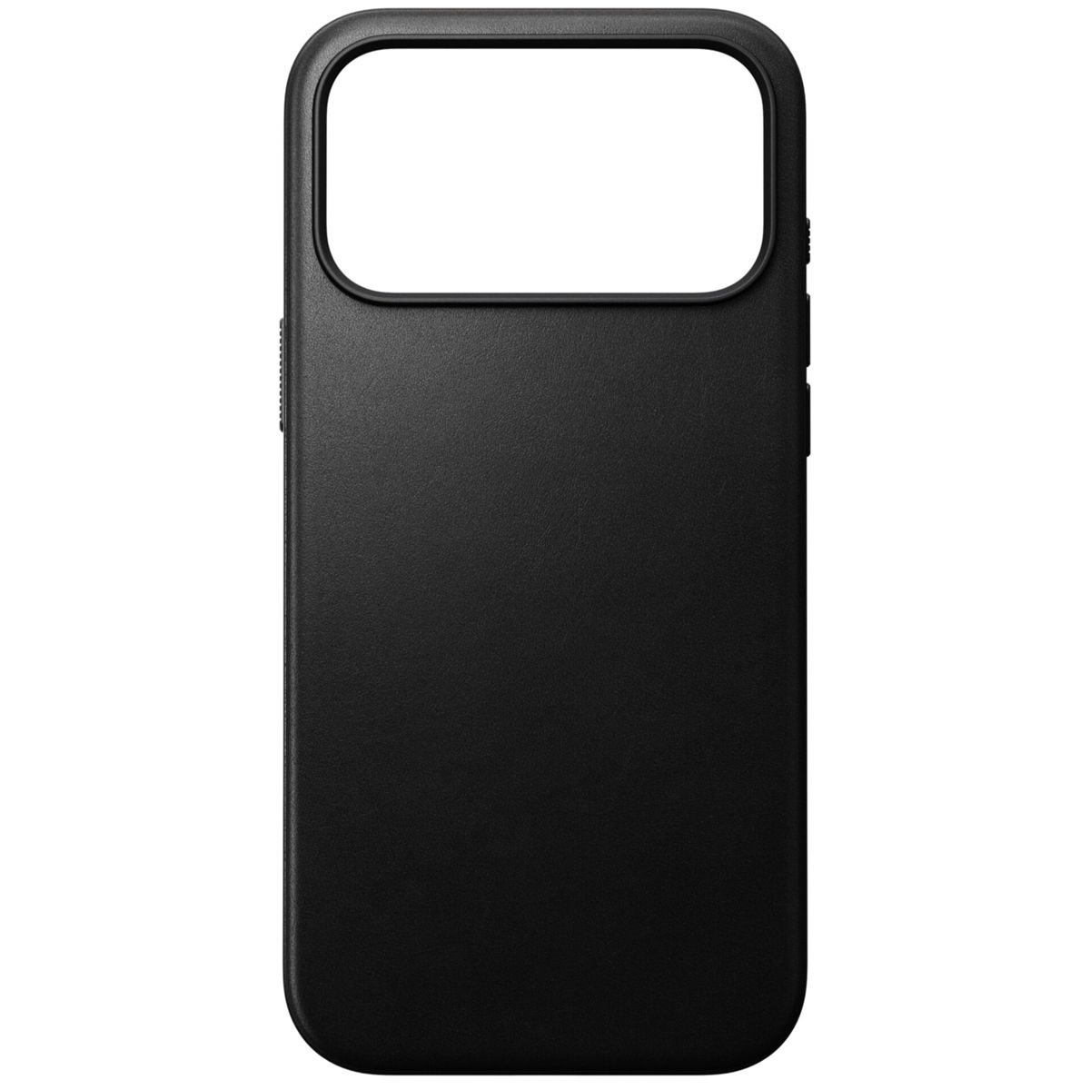 Custodia nera per telefono con ritaglio rettangolare per la fotocamera.