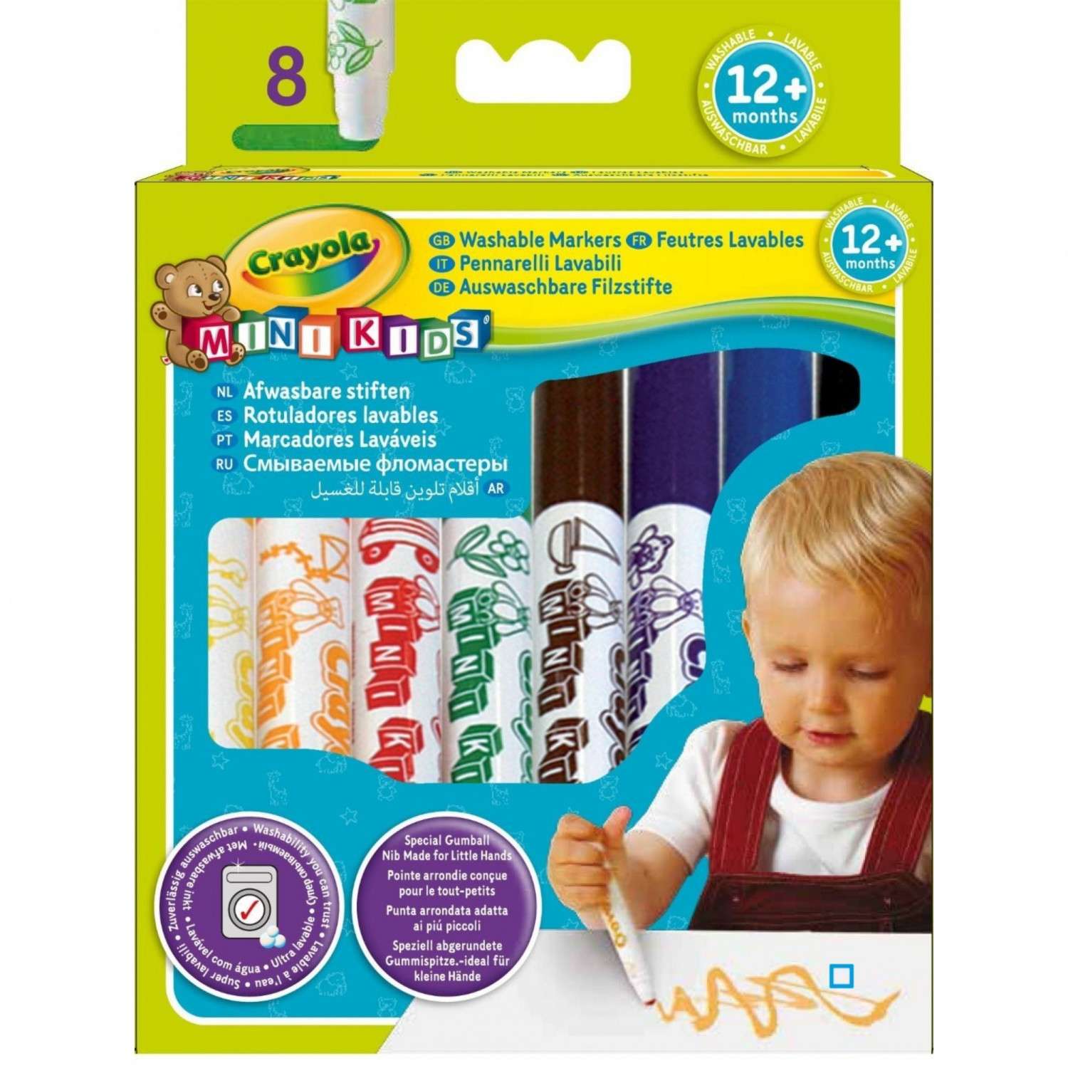 Pennarelli lavabili Crayola Mini Kids per 12+ mesi, con un bambino.