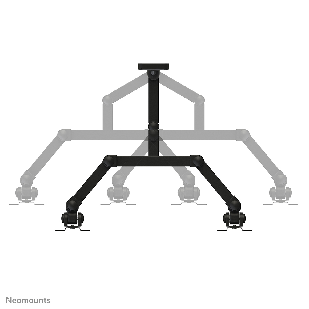 Un bras de moniteur réglable noir avec plusieurs articulations est montré sur fond blanc.