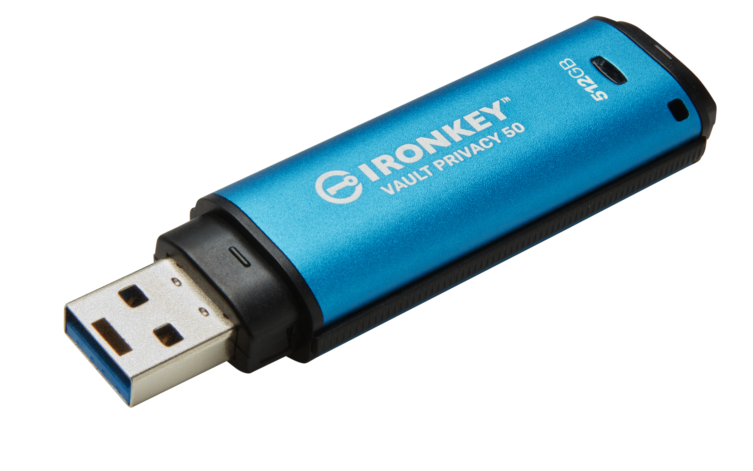 Unità USB Ironkey blu con capacità di 512 GB e connettore USB 3.0.