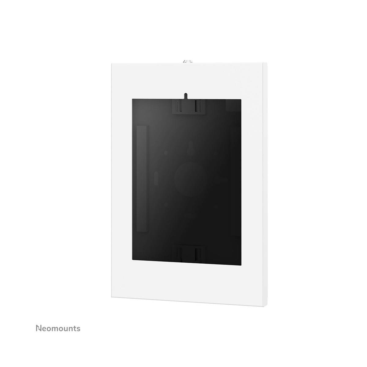 Una cornice bianca incassata per tablet o display con inserto nero.