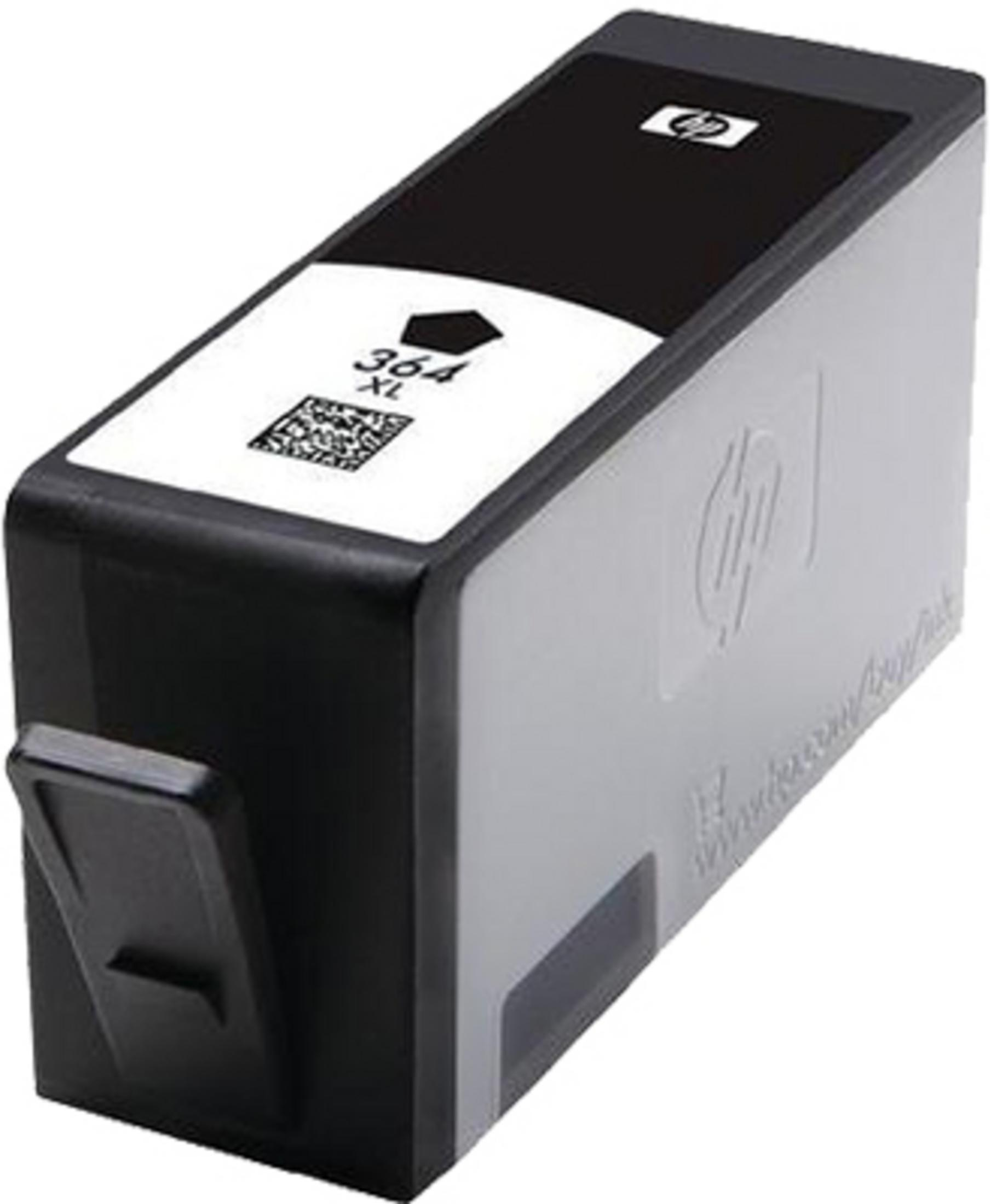 Cartuccia d'inchiostro nera HP 364 XL con logo HP e codice a barre su etichetta bianca.
