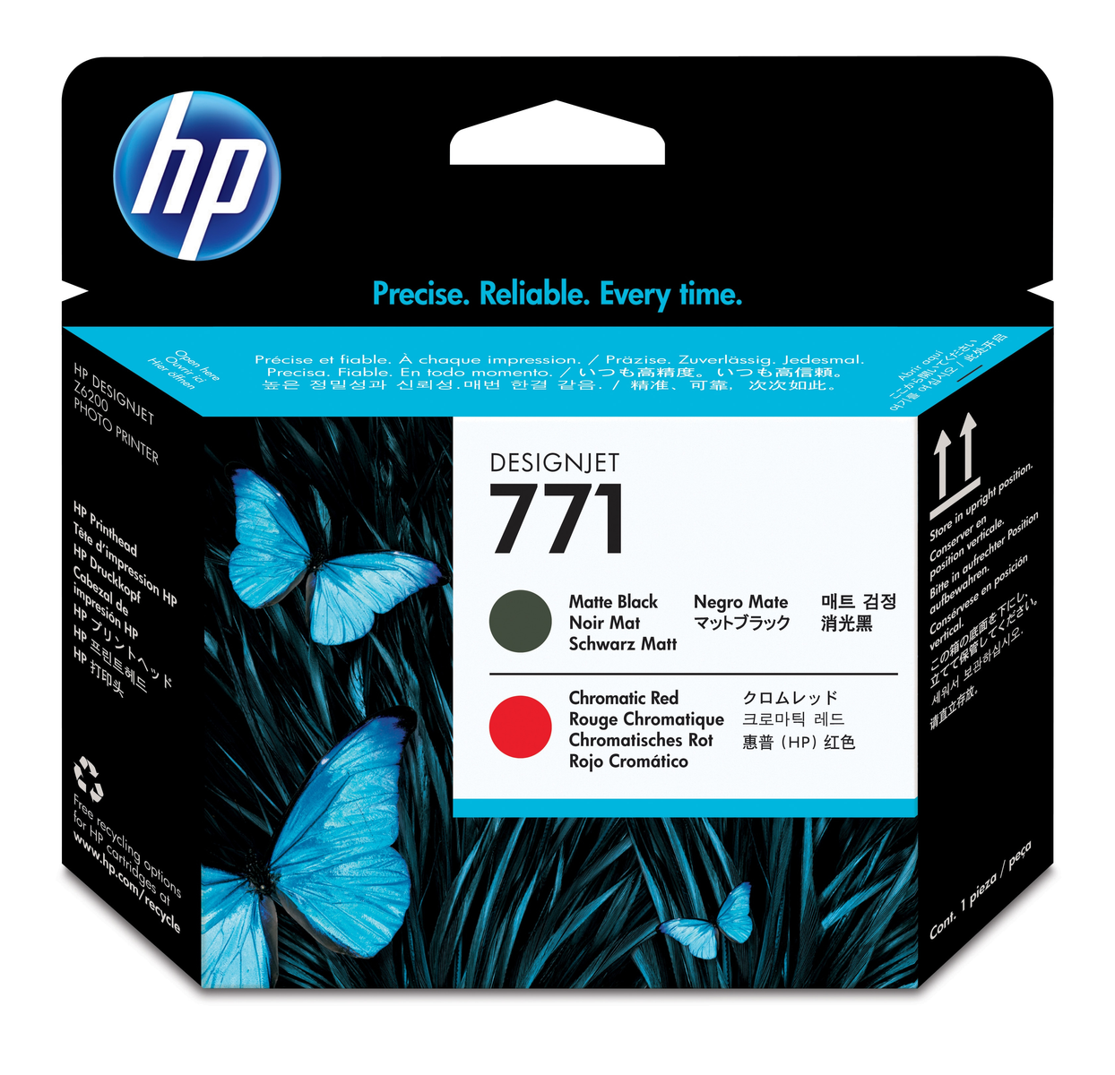 HP Designjet 771 Tintenpatrone mit mattem Schwarz und Chromatisches Rot.