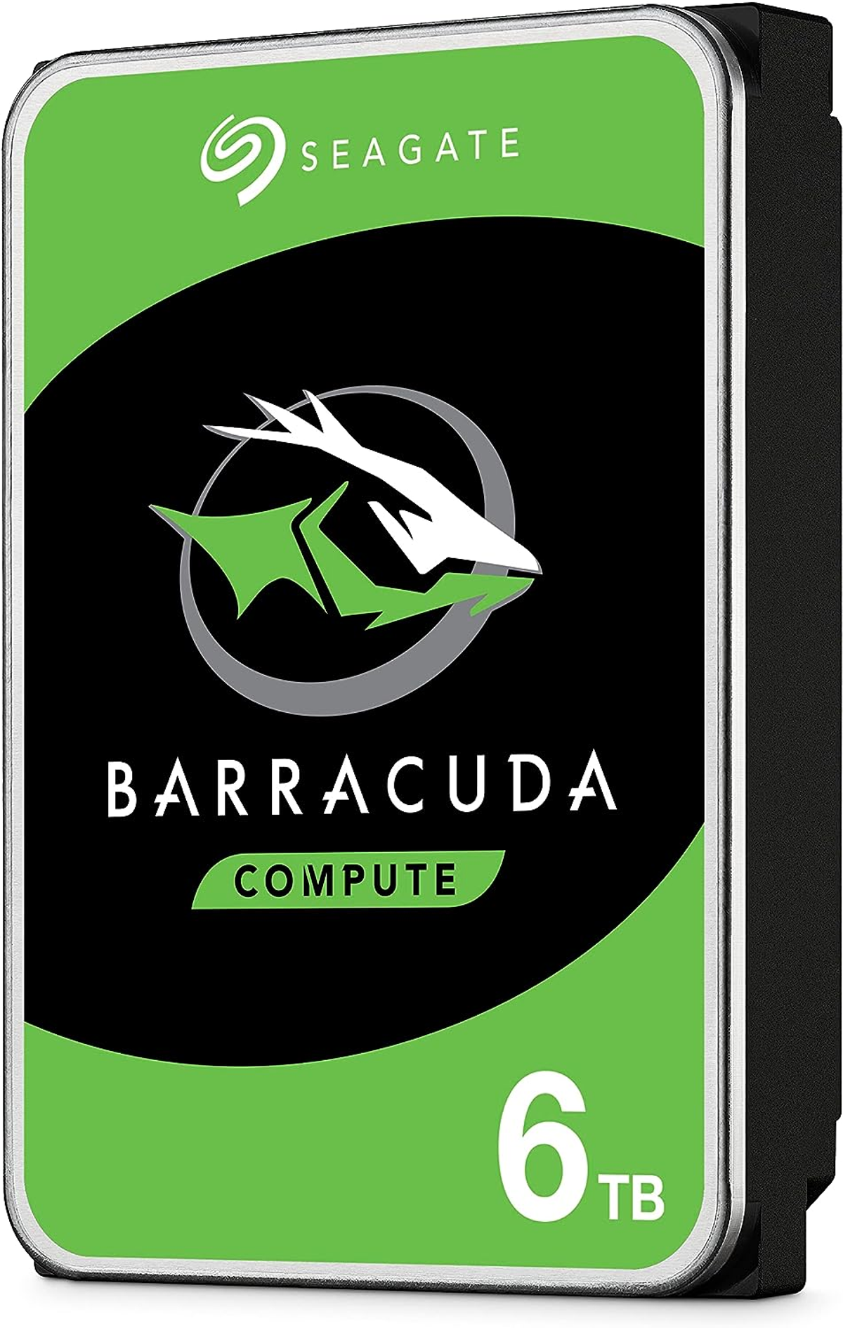 Hard disk Seagate Barracuda Compute da 6TB con etichetta nera e verde.
