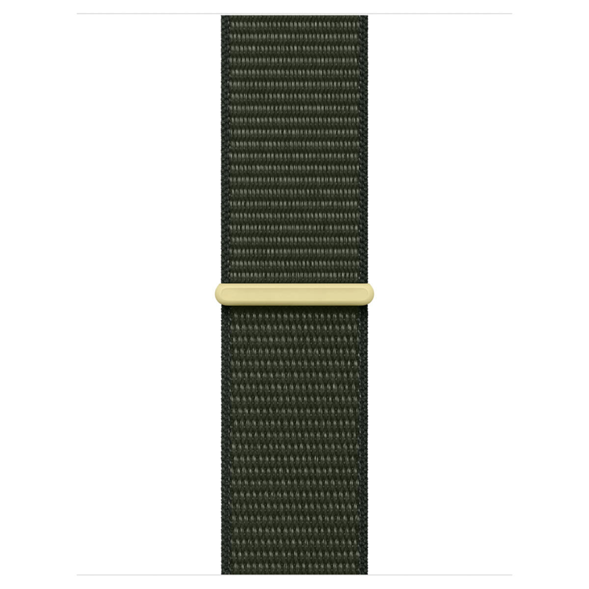 Dunkelgrünes Stoffarmband mit hellem Dornschließe.
